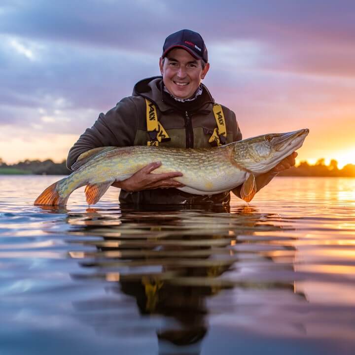 Capture de Brochet - En Mer avec coucher de soleil 
