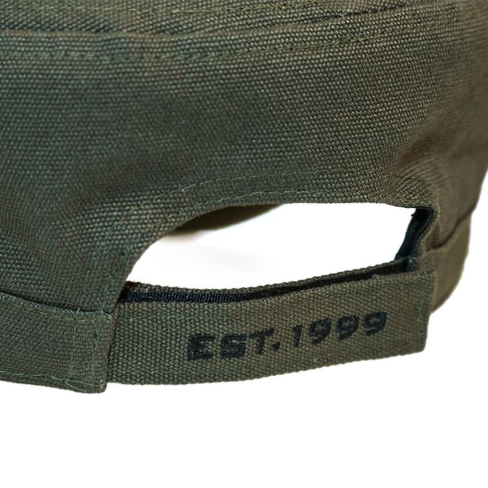Close Up Fastening On ESP Olive Green Military Cap
