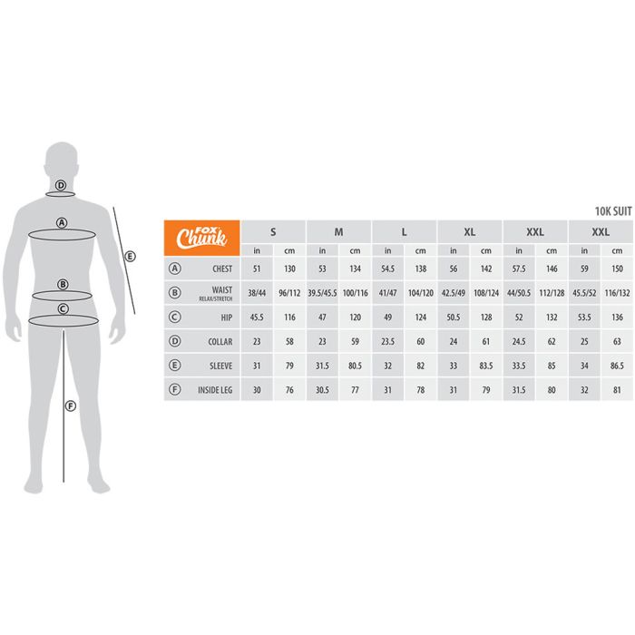 Fox Chunk 10K Camo Jacket Size Guide