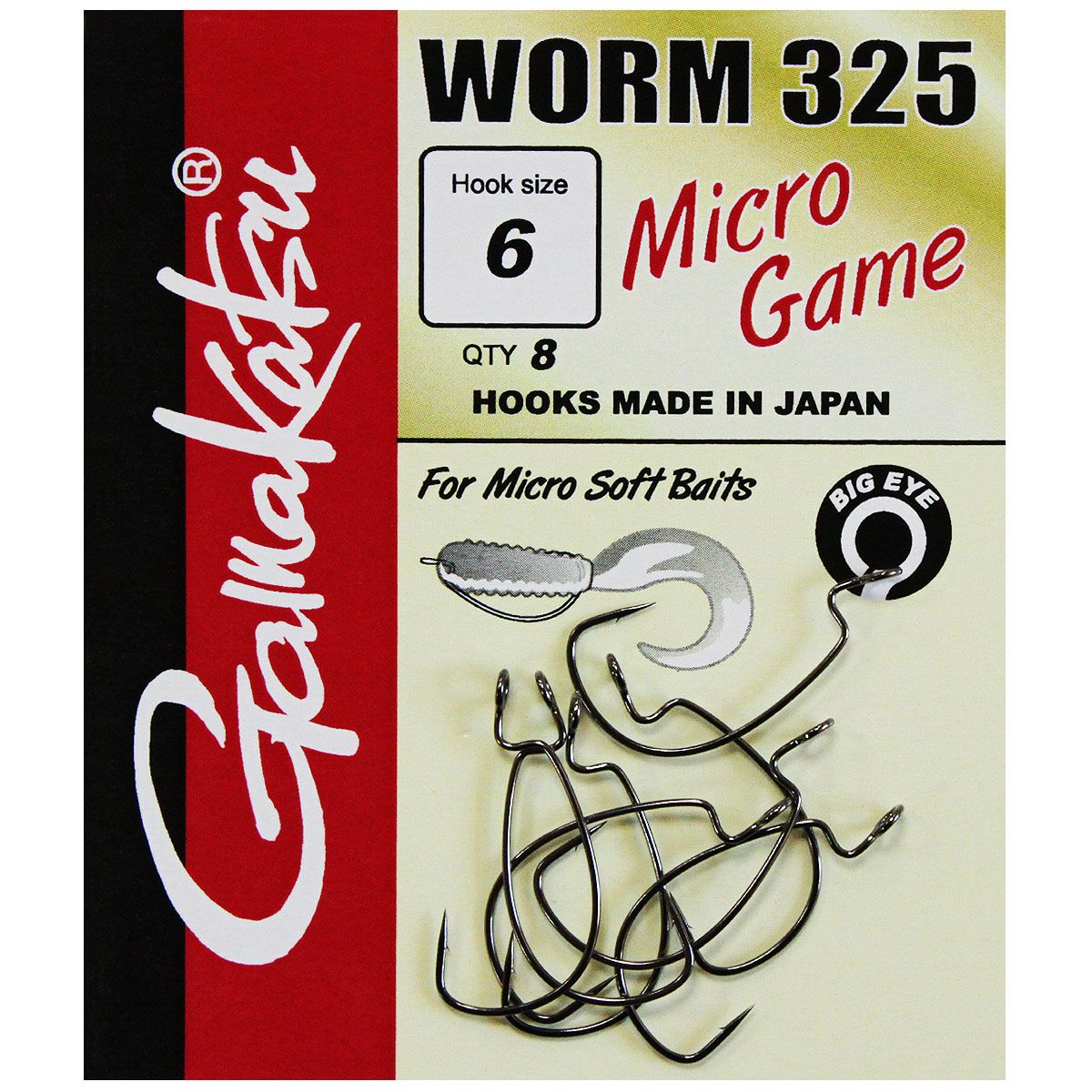 Hameçons Gamakatsu Worm 325 Micro Game - Lot De 8, Pour Pêche Prédateur