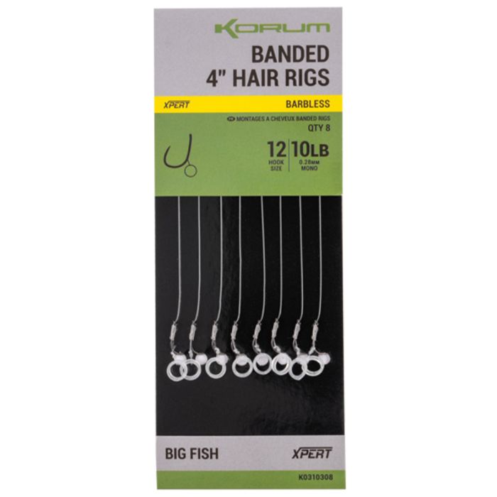 Korum Banded Hair Rigs - 4 Inch - Barbless